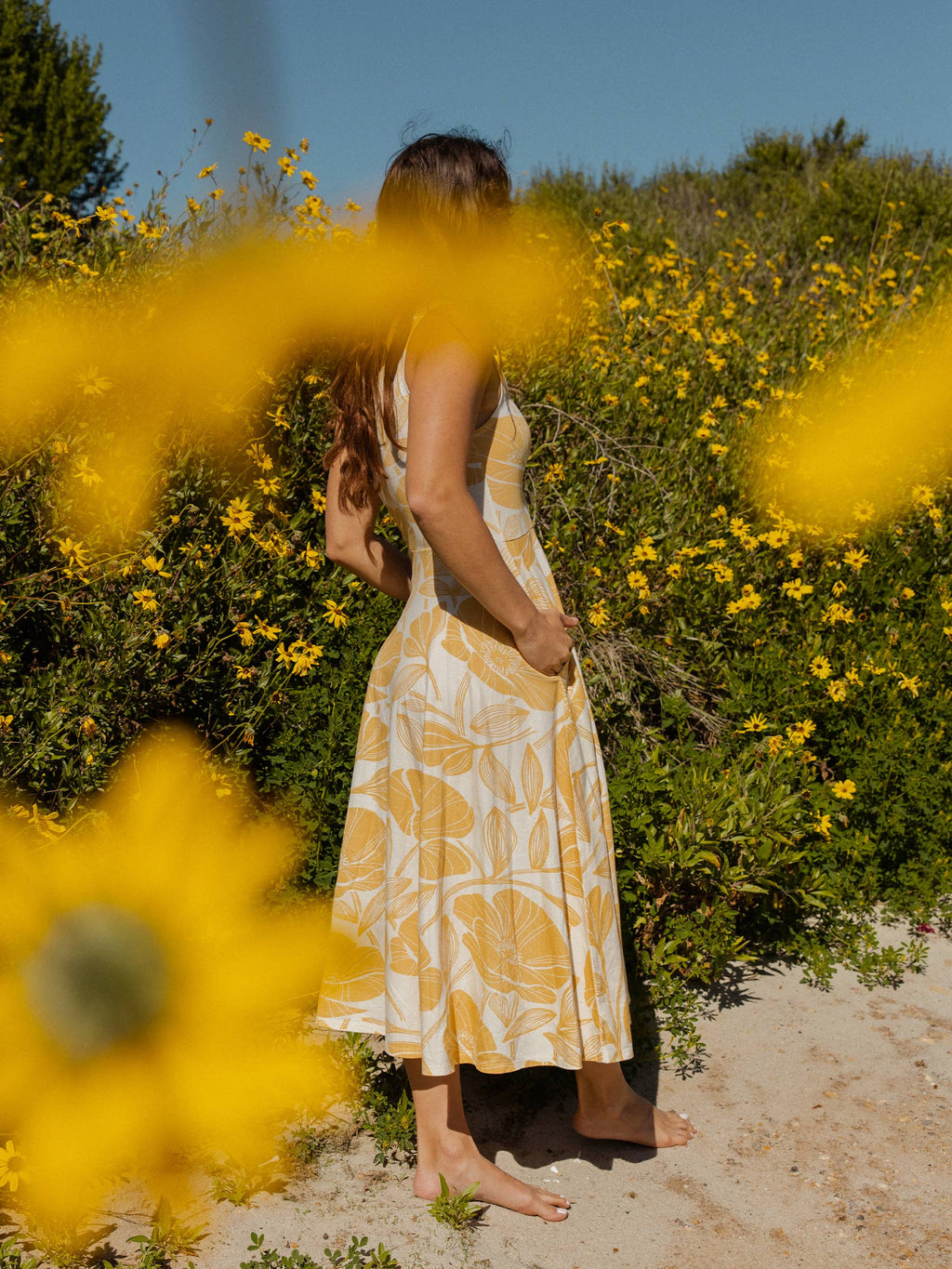Golden Poppies Organic Midi Fit + Flare Dress