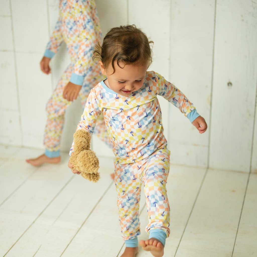 Sunset Checker Long Bamboo Pajamas