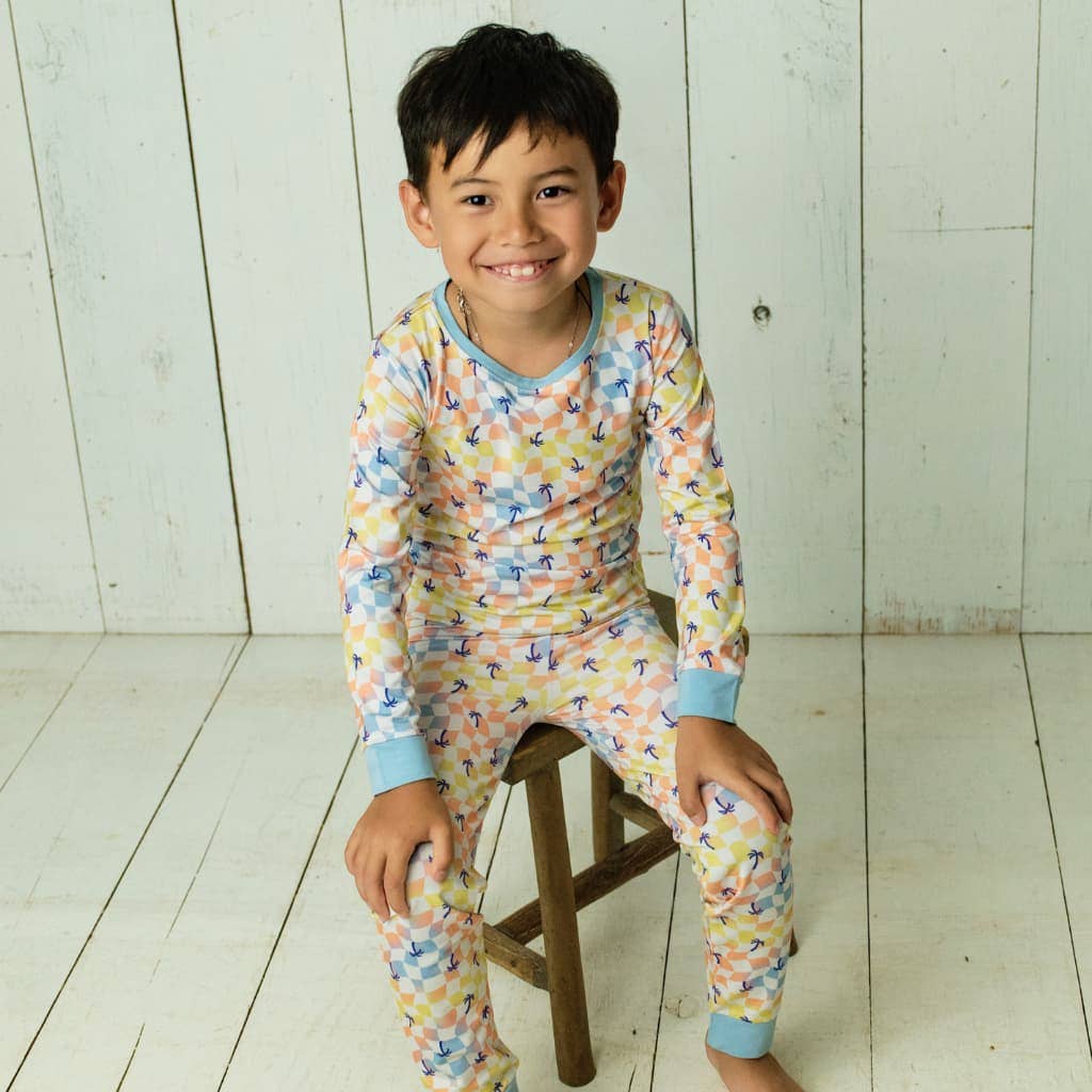 Sunset Checker Long Bamboo Pajamas
