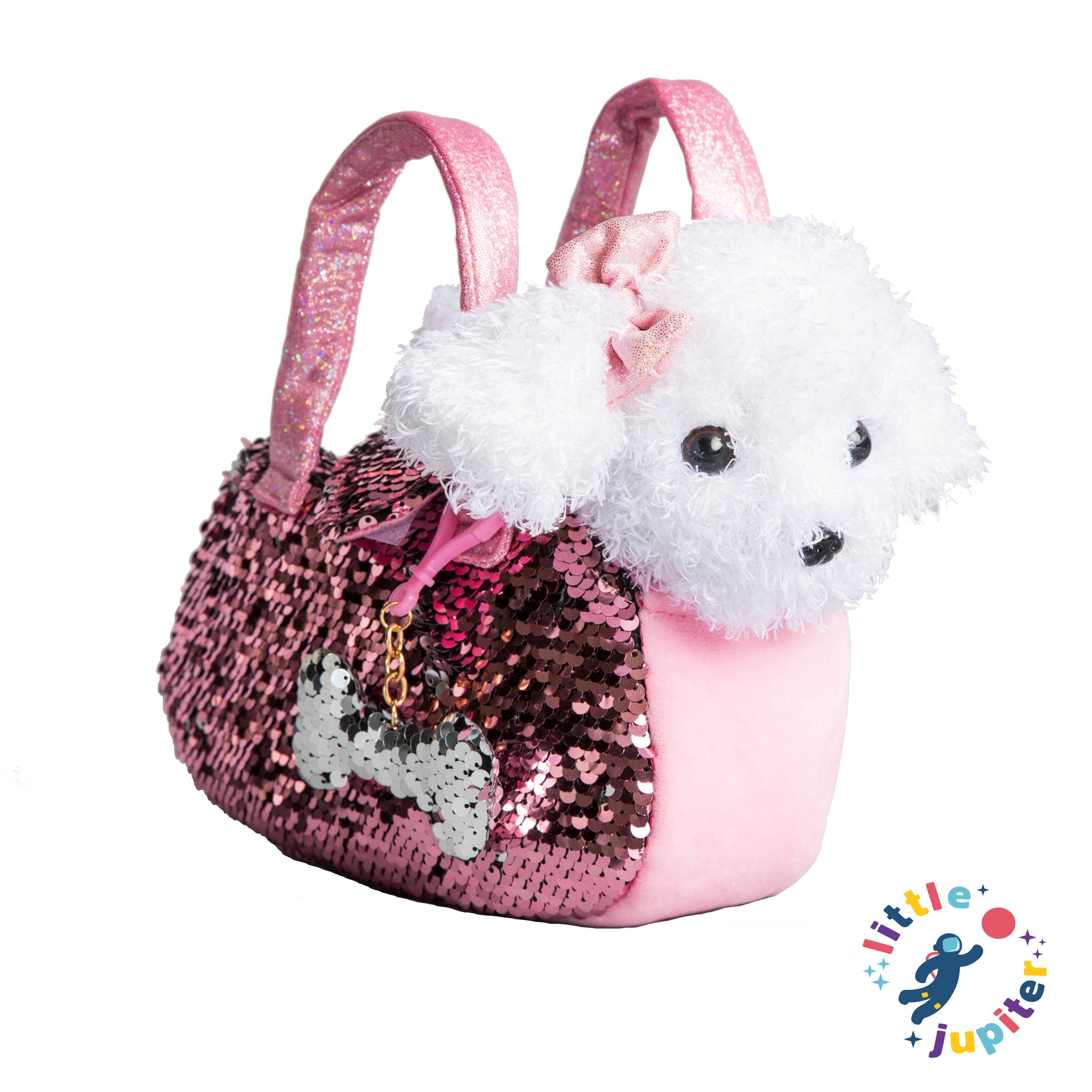 Pet Plush Set with Bag - White/Pink Doodle Dog