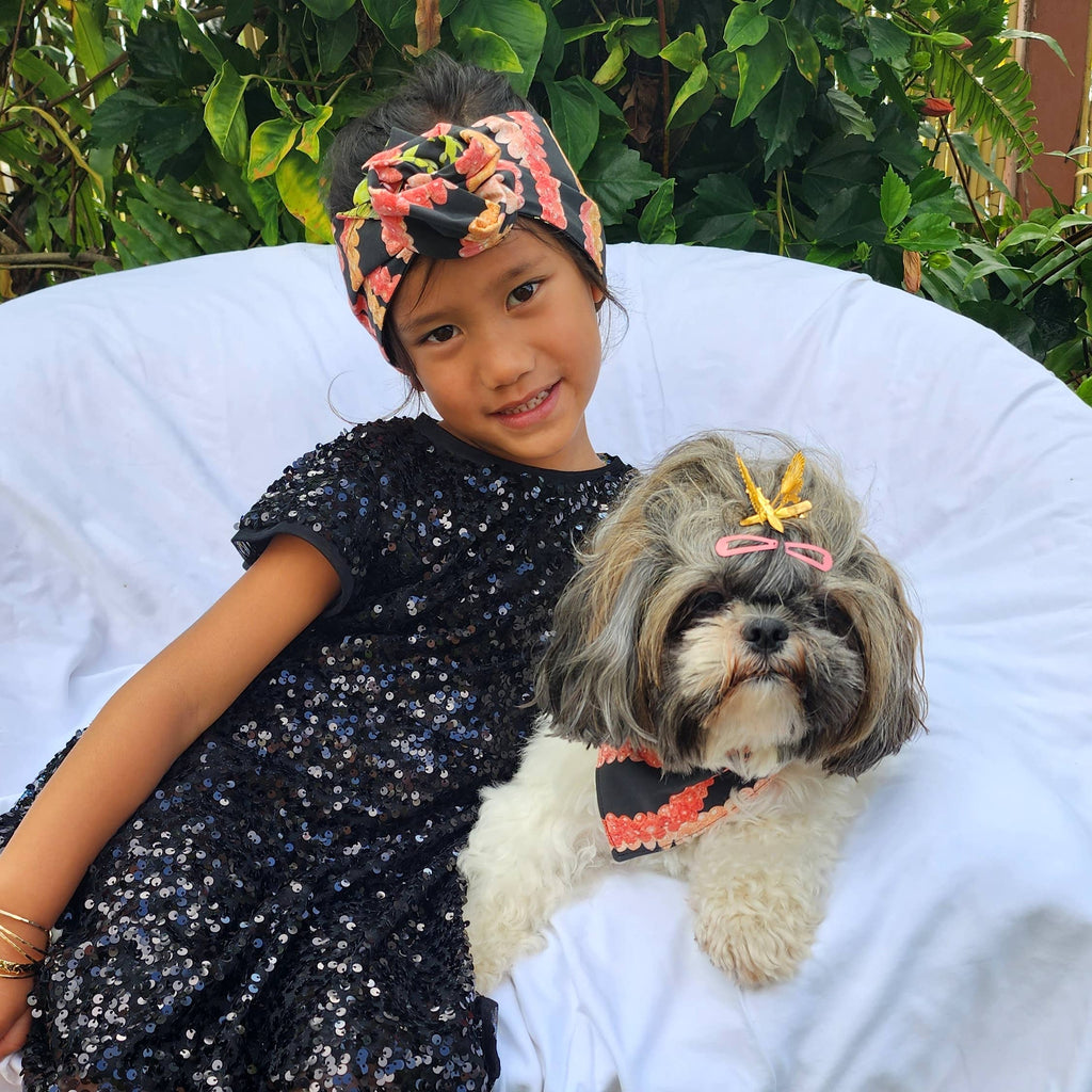 Pet Bandana Black: Pakalana/ Ni'ihau lei