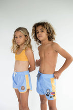 Of One Sea - Kid’s Boardie Watershorts in Light Blue and Yellow Colorblock