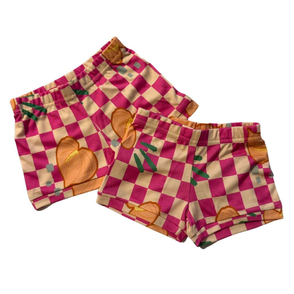 Stretch Shorties Checkered Pink Anthurium
