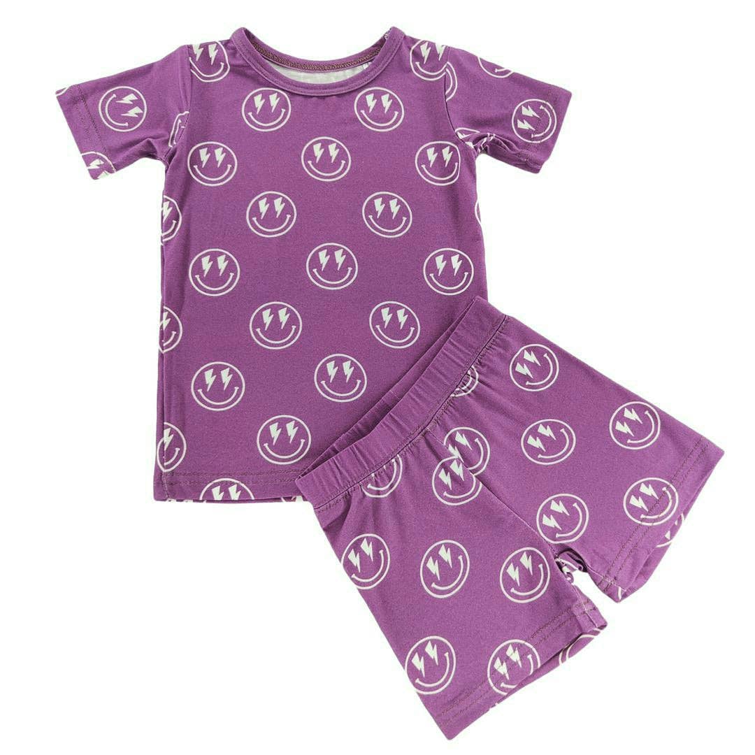 Purple Lightning Smiley Bamboo Shorts Set