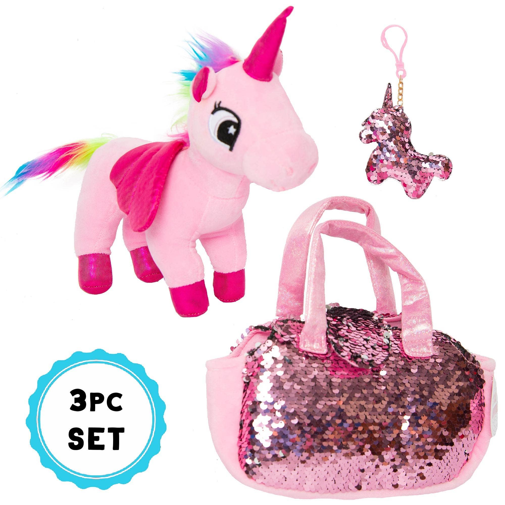 Pet Plush Set with Bag - Pink Unicorn