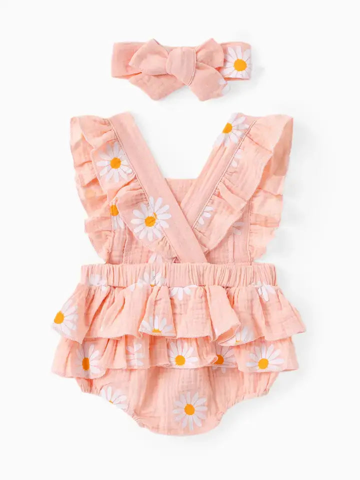 Daisy Print Crepe Fabric - Baby Onesie Set