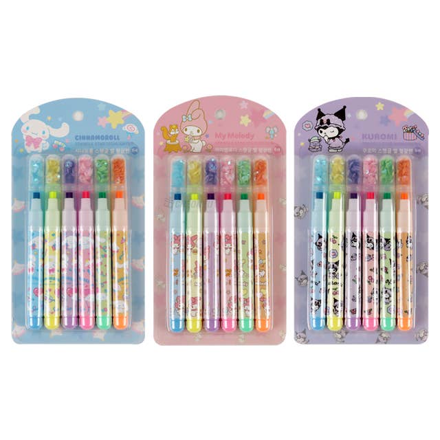 Sanrio Highlighter with Spangle Cap 6PCS set