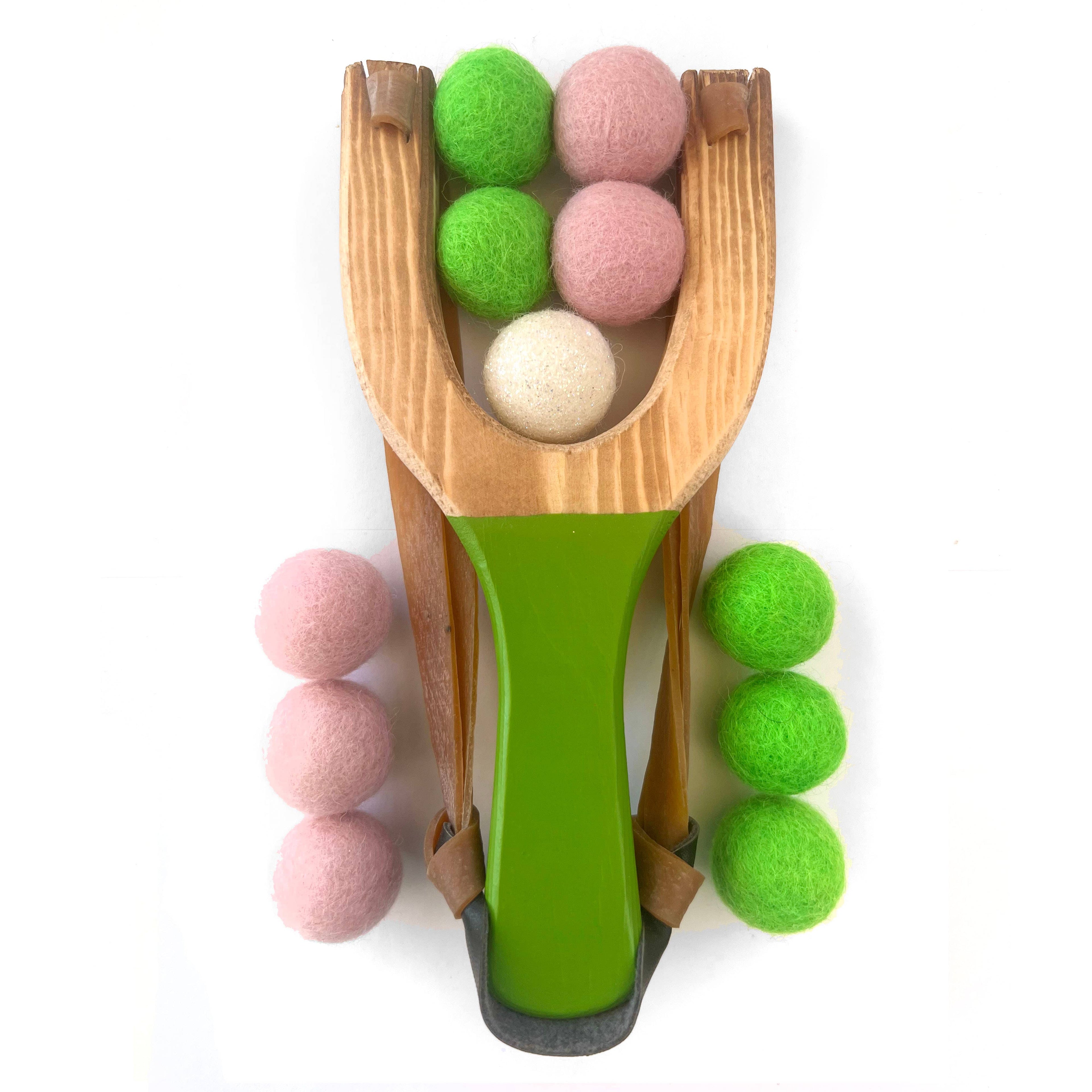 Pop Color Wooden Slingshots w/ Glitter Ball