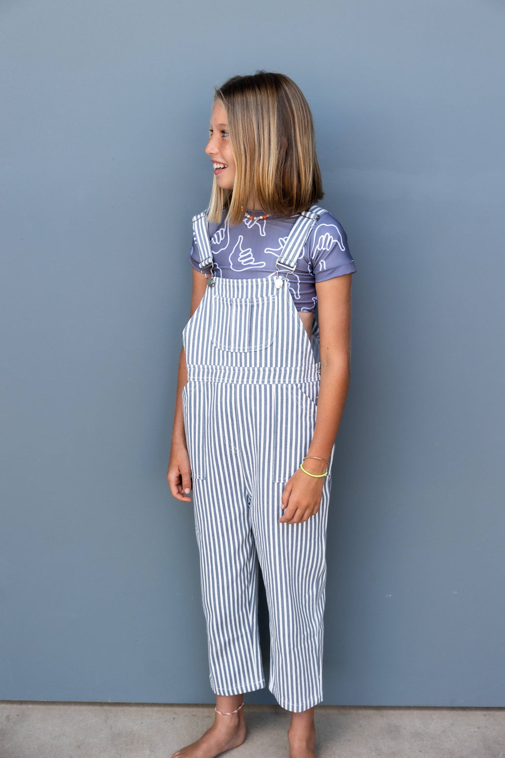 Of One Sea - Kid's Denim Overalls in Pinstripe