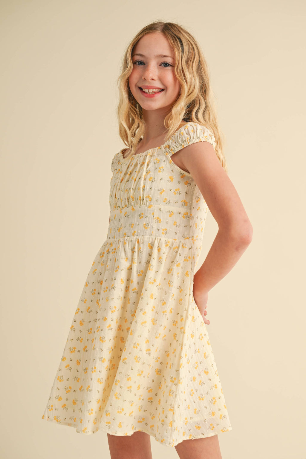 Corset ruched shoulder dress eyelet trim