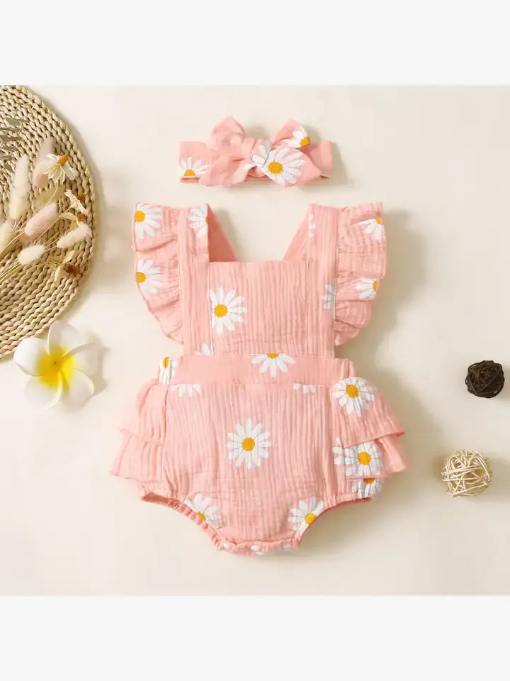 Daisy Print Crepe Fabric - Baby Onesie Set