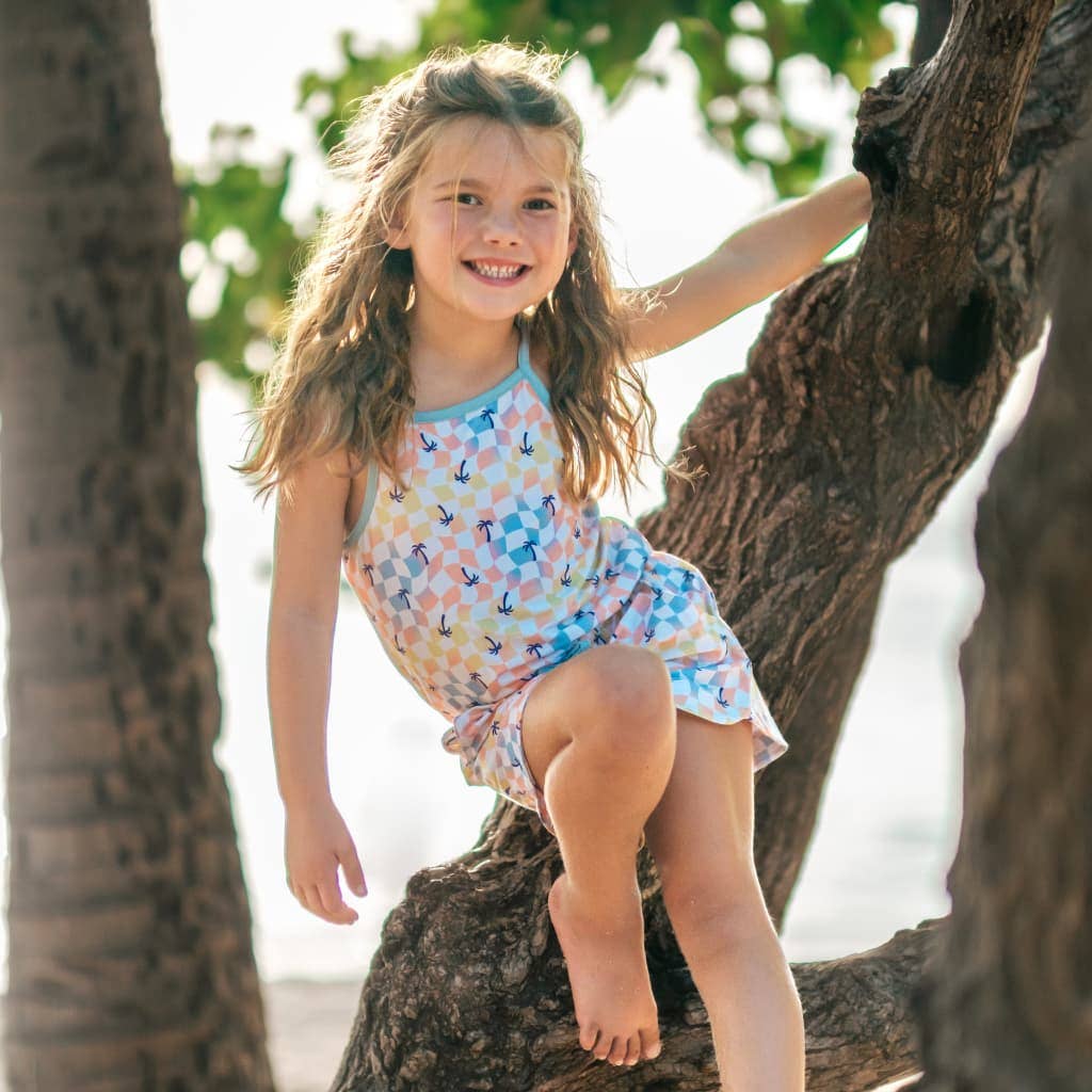 Sunset Checker Girls Shortie Bamboo Romper