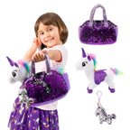 Pet Plush Set with Bag - White/Purple Unicorn