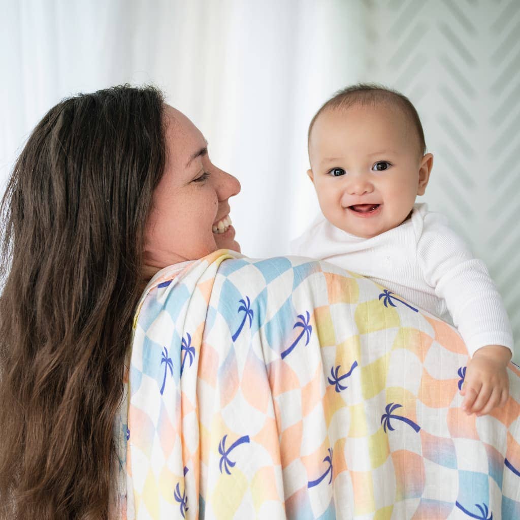 Sunset Checker Muslin Swaddle Blanket