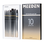 MEEDEN Professional Paint Brushes Set, 10 PCS Long Handled Artist Paint Brushes for Oil,Acrylic,Watercolor Painting, Hog Bristle Oil Paint Brushes of Liner,Filbert,Round,Fan,Flat,Shader with Box