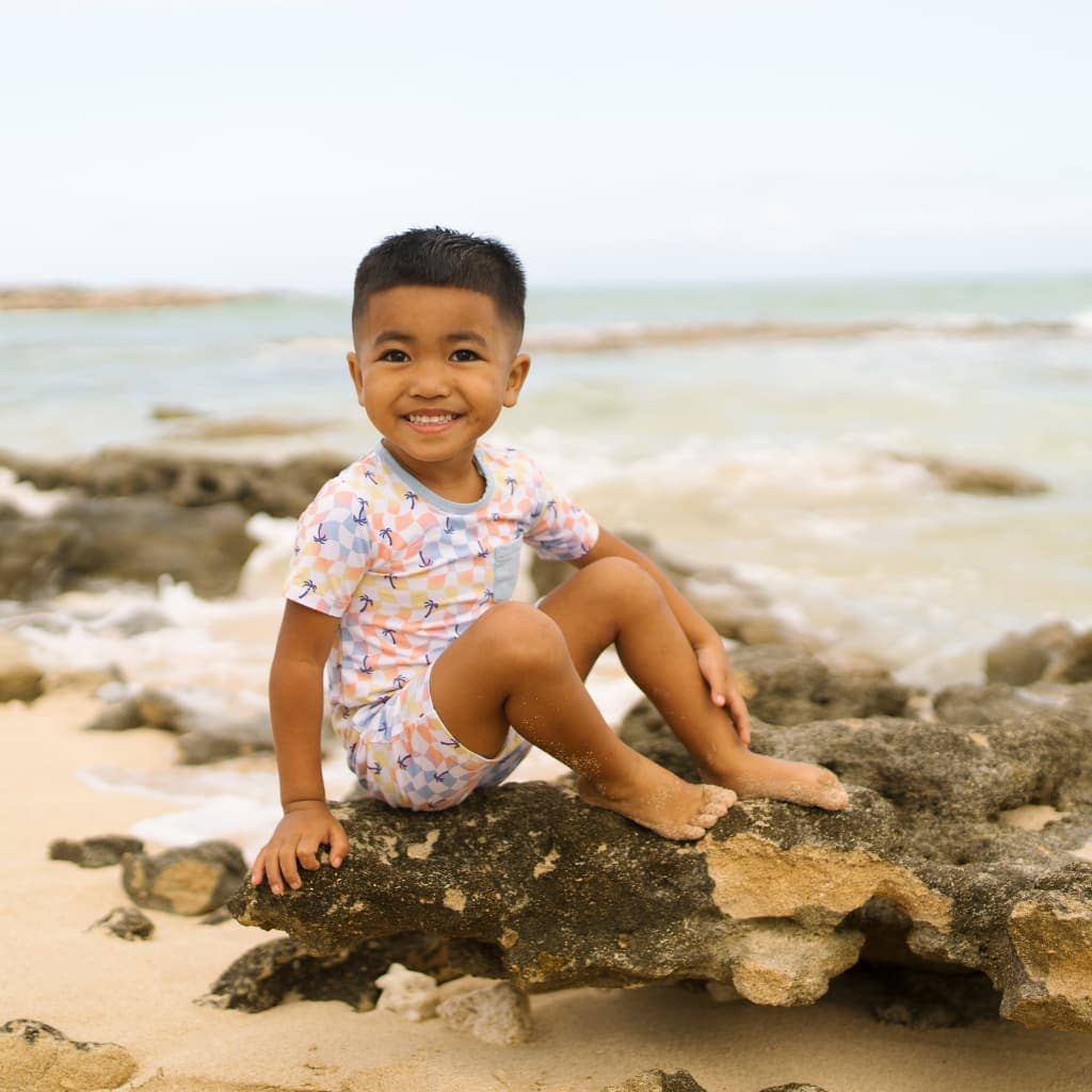 Sunset Checker Shortie Bamboo Romper