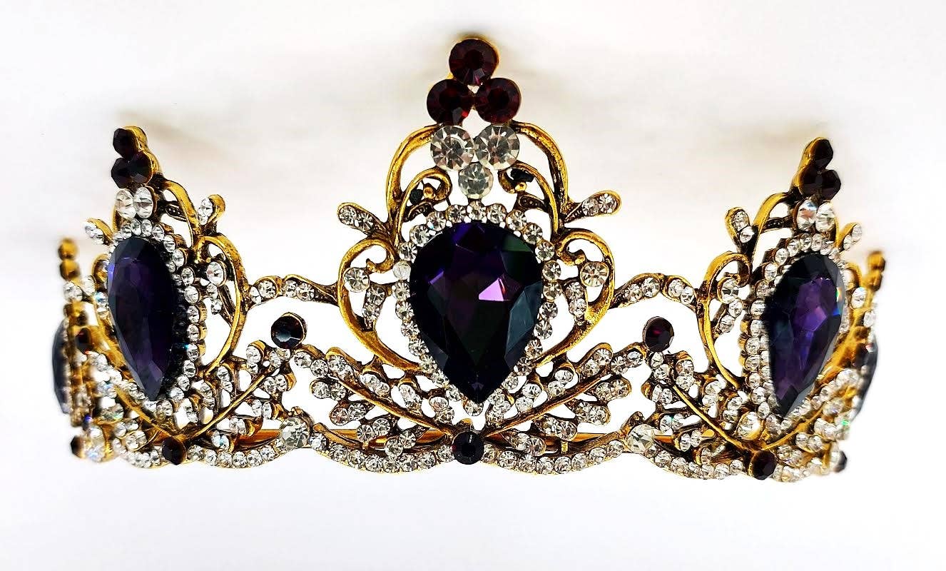 Gold Purple Crystal Tiara - style 4