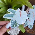 White Hibiscus and Tropical Leaves Sticker