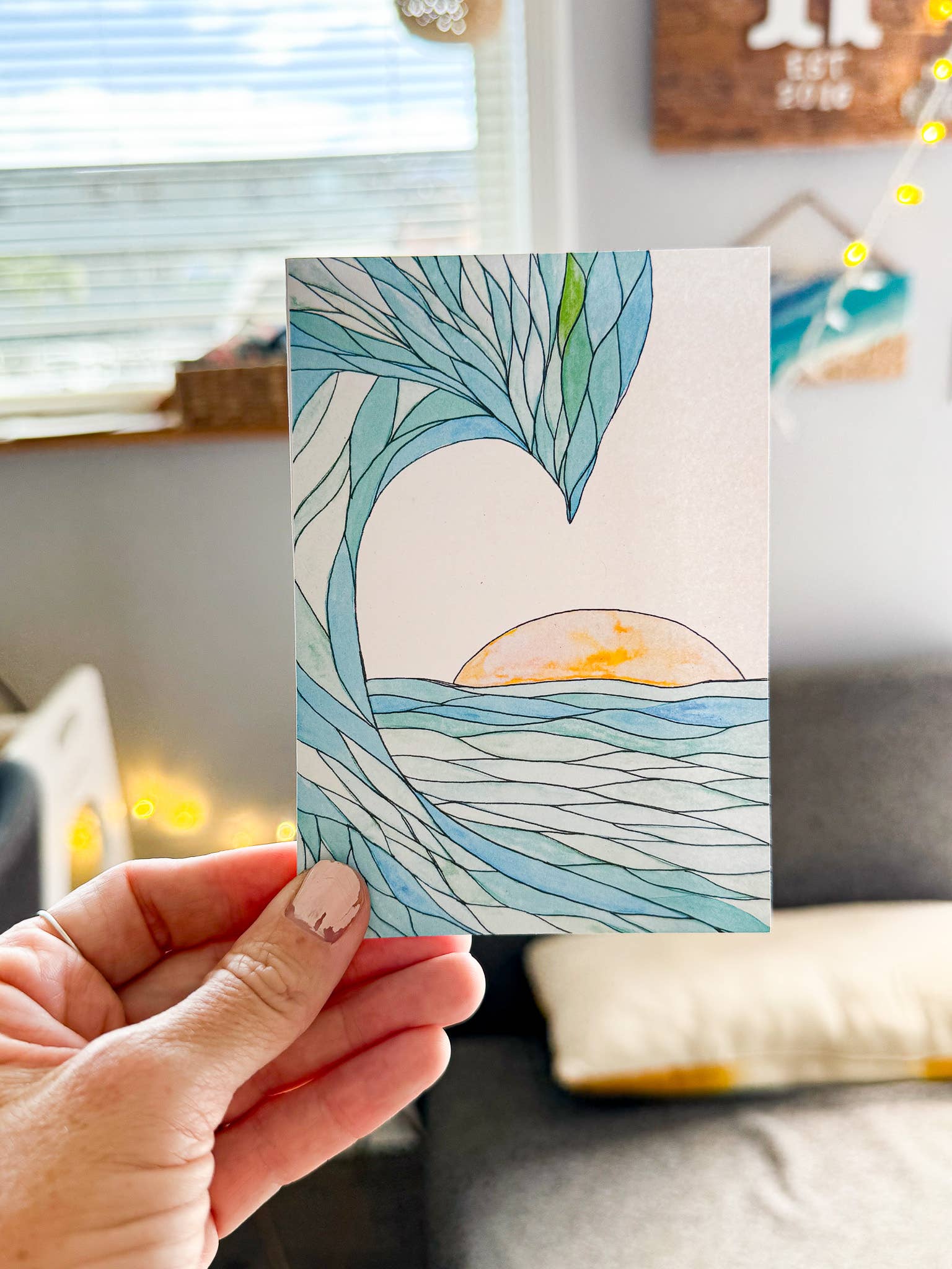 Wave and Sun Watercolor Card