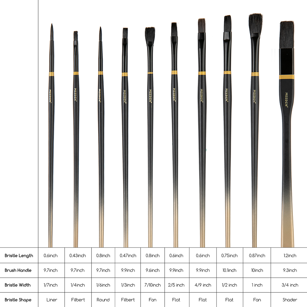 MEEDEN Professional Paint Brushes Set, 10 PCS Long Handled Artist Paint Brushes for Oil,Acrylic,Watercolor Painting, Hog Bristle Oil Paint Brushes of Liner,Filbert,Round,Fan,Flat,Shader with Box