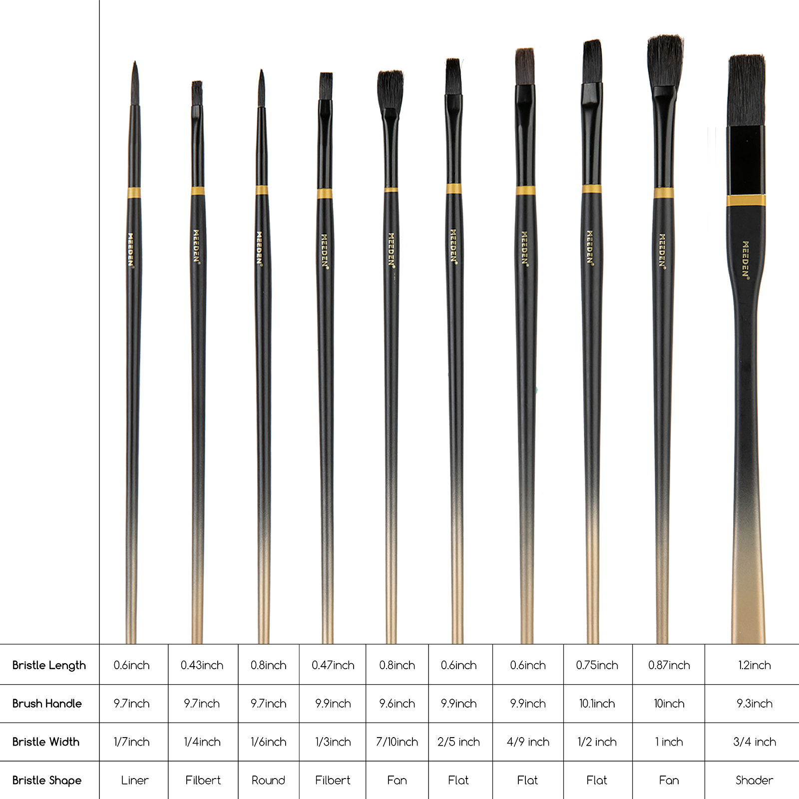 MEEDEN Professional Paint Brushes Set, 10 PCS Long Handled Artist Paint Brushes for Oil,Acrylic,Watercolor Painting, Hog Bristle Oil Paint Brushes of Liner,Filbert,Round,Fan,Flat,Shader with Box