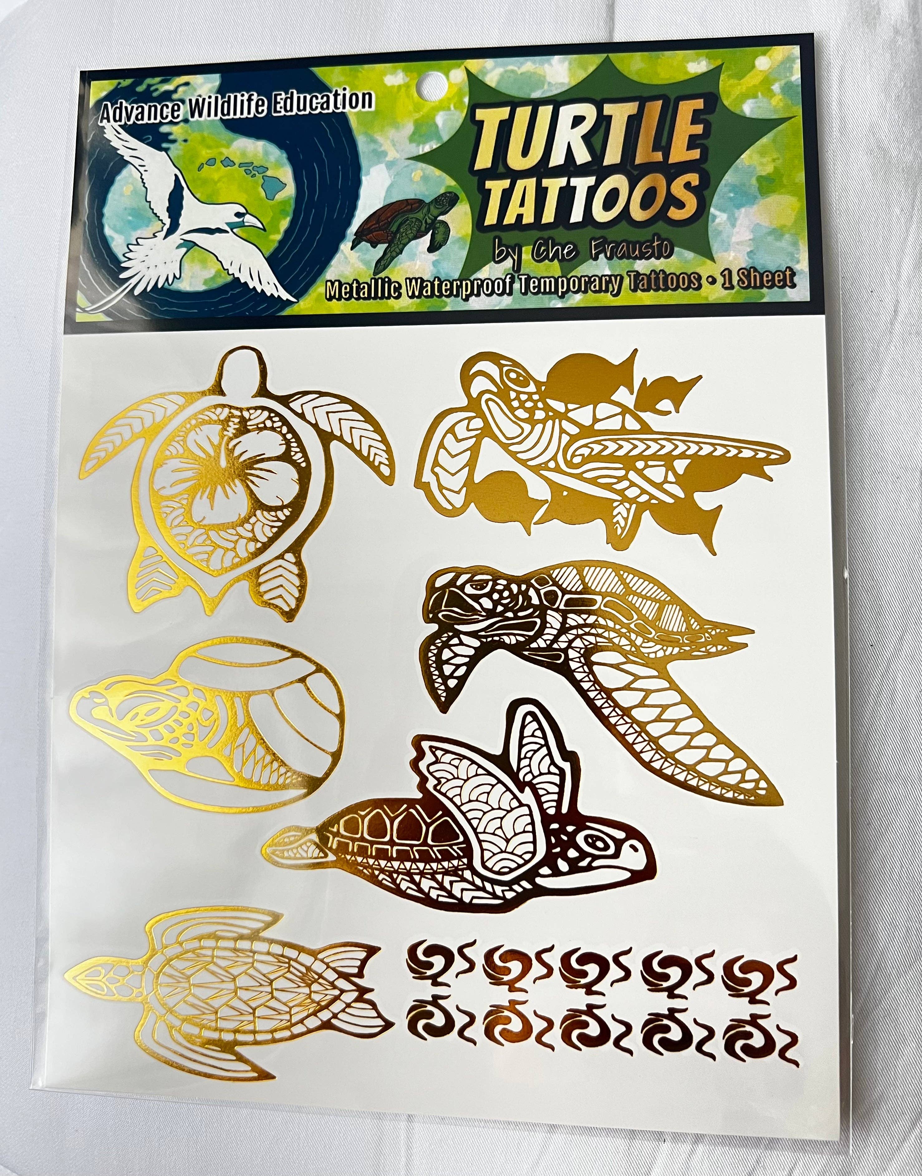 Sea Turtle Temporary Tattoos (Gold Metallic)