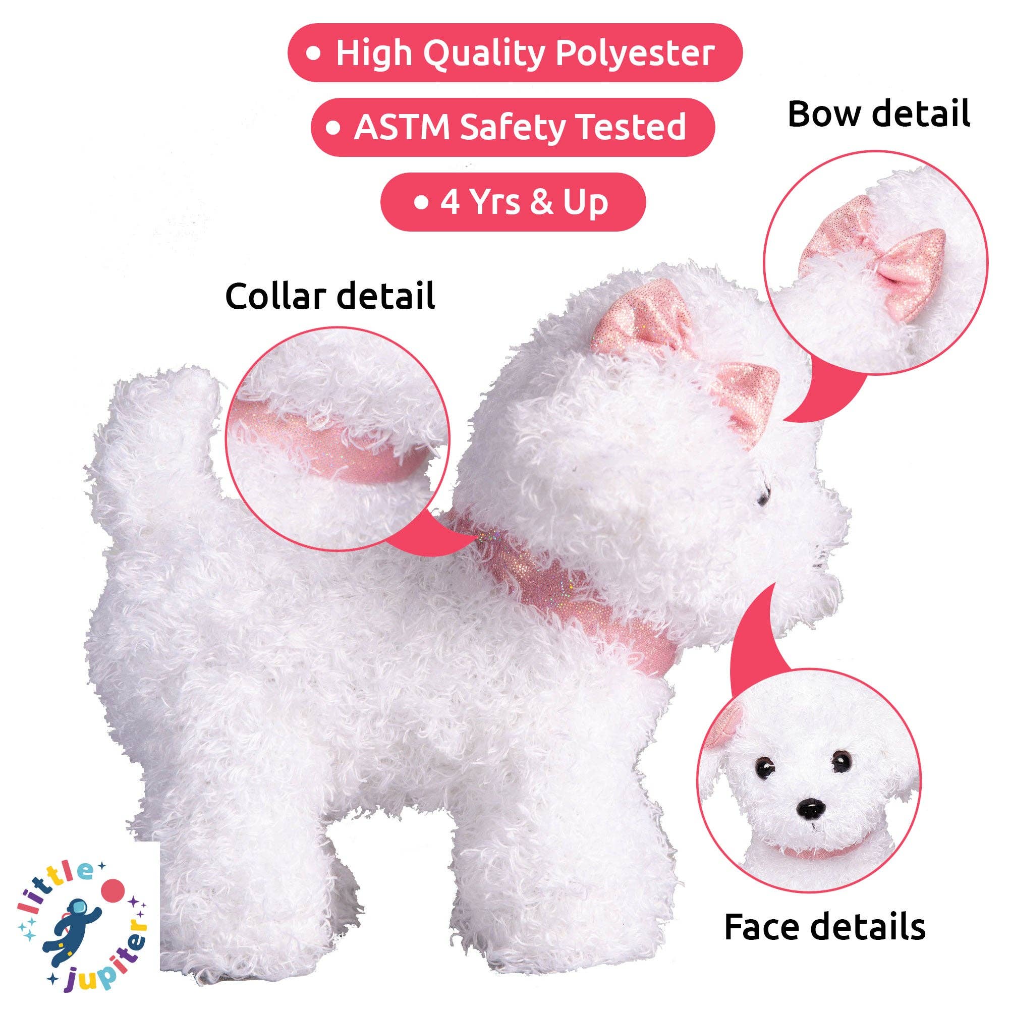 Pet Plush Set with Bag - White/Pink Doodle Dog