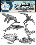 Makai Hawaiian Wildlife Tattoo Sheet (Black)