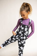 Of One Sea - Kid's Denim Overalls in Black Plumeria