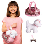 Pet Plush Set with Bag - White/Pink Doodle Dog