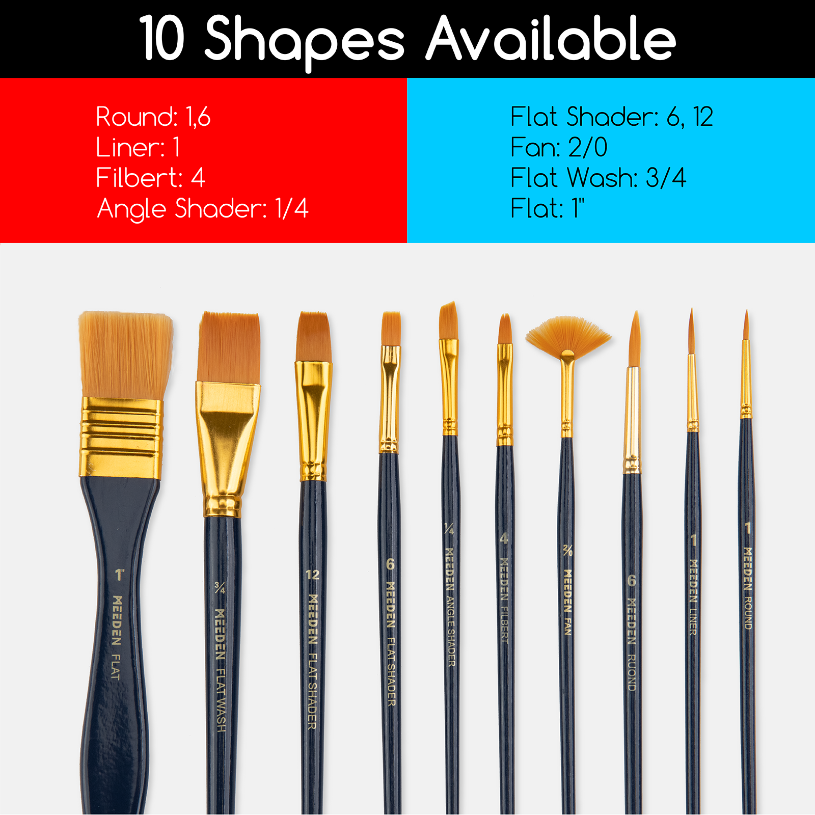 MEEDEN Acrylic Paint Brushes -10 Pcs