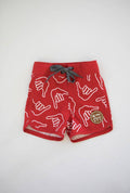 Of One Sea - Kid’s Retro Boardshorts in Red Shaka